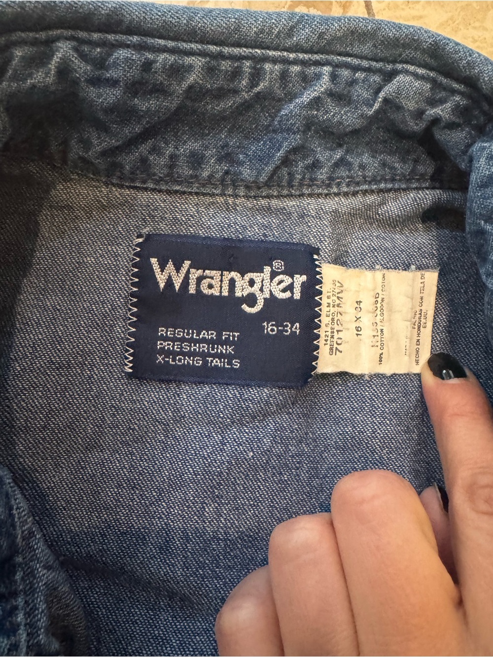 Wrangler vintage Blue Denim pearl snap 16x34